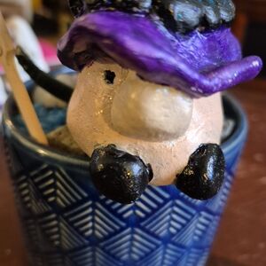 Handcrafted Purple Hat Gnome Planter Accent